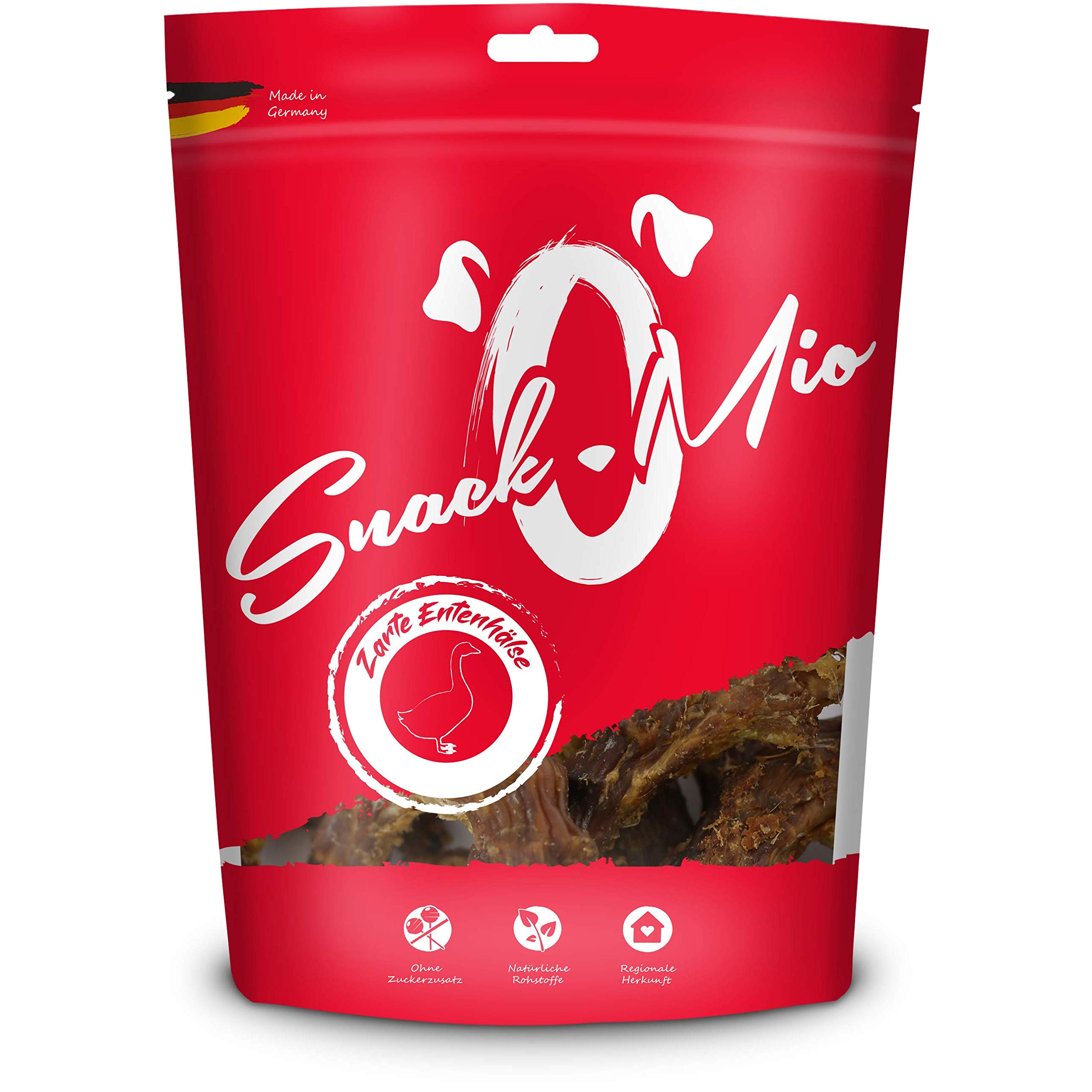 SnackOMio - Premium dog snack - tender duck necks, grain-free, 1 pack (1 x 500g)