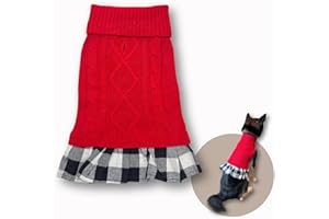 PAWCRATEAN Cute Sweater for Dogs and Cats Soft Flannel Pet Outfit Warm and Cozy Animal Hoodie Small to Large Pet Clothes for Halloween Parties and Everyday Wear (Medium, Red Dress)
