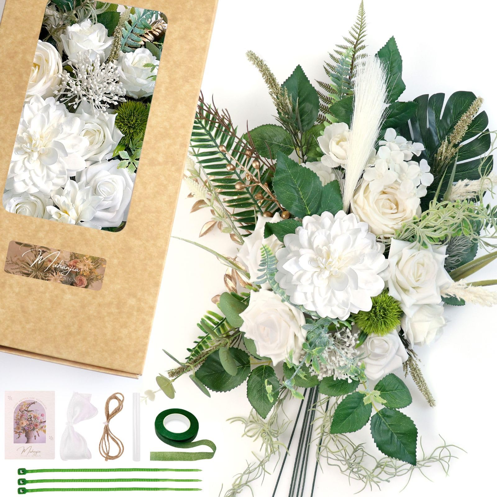 Photo 1 of ***SIMILAR ITEM***
Muhanjia Vintage Style Artificial Flowers and Greenery Combo Box Set, Fake Flower for DIY Wedding Bridal Bouquet, Centerpieces Decor, Floral Arrangement Decor, etc.(White)