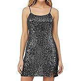 AURUZA Women's Sequin Dress Adjustable Spaghetti Strap Party Cocktail Sparkly Mini Dresses Clubwear