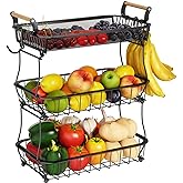 ANTOPY 3 Tier Fruit Basket with 2 Banana Hangers, Countertop Fruit Vegetable Basket Bowl for Kitchen Counter Metal Mesh Basket Fruits Stand Produce Holder Organizer for Onion Potato Bread Snack Veggie