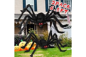 Chermory 2PCS/6.5FT/78IN/200CM Halloween Giant Spiders Set: Acina Fake Large Hairy Spider Decorations, Scary Virtual Realistic Spider Props for Indoor Outdoor Creepy Decor Black