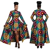 ABCWAX African Dresses for Women Kente Style Print Cotton Sexy Maxi Long Dress for Ladies African Clothes