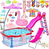 11.5 Inch Girl Doll Glam Pool Playset - Swimsuit Beach Chair Accessories | Doll Glam Pool with Slide Swimsuits Mermaid Suit Beach Chair Drinks Float Ring Accessories for 11.5" Girl Dolls Summer Party