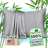Pillow Cases - 100% Viscose Derived from Bamboo - Cooling Pillowcase - Standard Size, Gray, Set of 2 Zippered - for Hot Sleepers - Soft Pillow Covers - by Vegan Silk