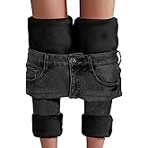 Women's Fleece Lined Jeans Thermal Flannel Lined Jeans Winter Warm Thicken Skinny Stretch Denim Pants