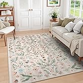 Lahome Insect Botanical Washable Beige 6x9 Area Rugs for Living Room, Non Slip Rugs for Bedroom, Boho Indoor Throw Dining Room Rugs for Under Table Carpet for Home Office Playroom(Beige,6x9)