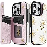 NNH Compatible with iPhone 16 Pro Wallet Case with RFID Blocking Card Slots Folio Flip PU Leather Kickstand Double Magnetic Clasp Design Cover for iPhone 16 Pro(6.3 inch-White Little Daisy)