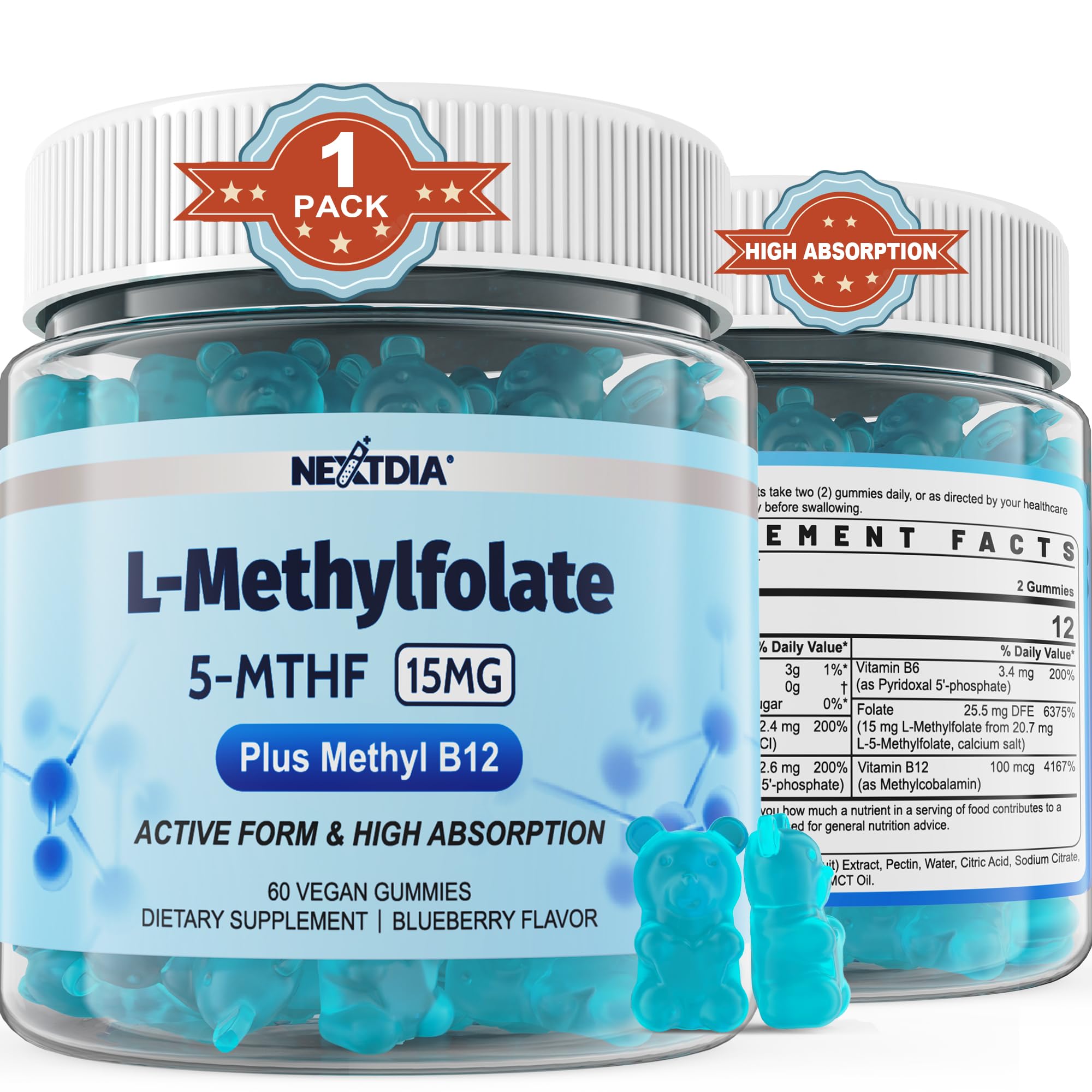 L-MethylFolate 15mg & Methyl B12 Gummies