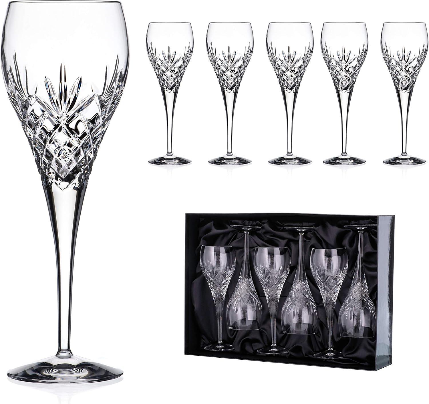 6pcs Set Hand Cut Symphony 24 Lead Crystal White and rosé Wine Glasses