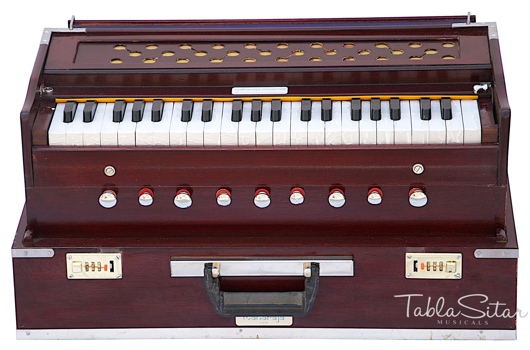 Maharaja Musicals, Folding Harmonium Instrument, In USA, 9 Stops, Rosewood Color, Safri, 3 1/2