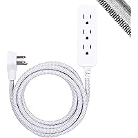 GE Designer Extension Cord With Surge Protection, Braided Power Cord, 8 ft, 3 Grounded Outlets, Flat Plug, Premium, UL…