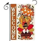 ZAEW Welcome Thanksgiving turkey Pumpkins Maple Leaves Fall Garden Flag Yard Flag 12x18 Inch Double Sided Small Mini Outdoor Outside Farmhouse Holiday Decoration