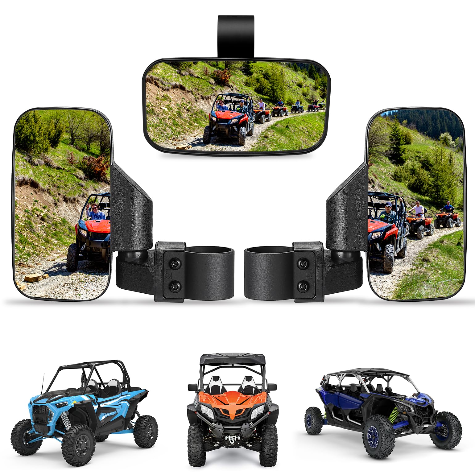 Photo 1 of KEMIMOTO UTV Side Mirrors And Center Mirror with 1.6" to 2" Roll Bar Cage, Adjustable Rear View Side Mirrors Compatible with Polaris RZR, Zforce, Commander Maverick X3, Viking, Rhino, Teryx