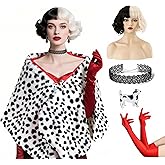 Cosrea Women Halloween Costume Black and White Spotted Dog Shawl Faux Stole for Adult