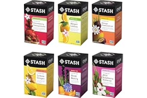 Stash Tea Fruity Herbal Tea 6 Flavor Tea Sampler, 6 boxes With 18-20 Tea Bags Each
