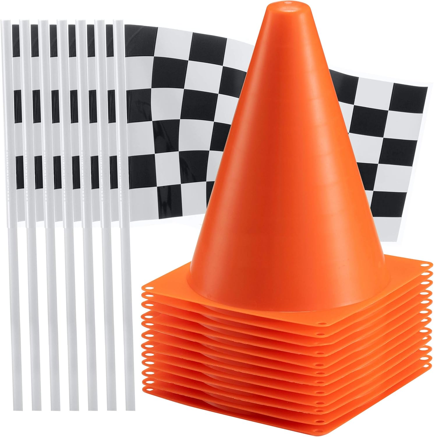 Bedwina Traffic Cones and Racing Checkered Flags (24 Pcs