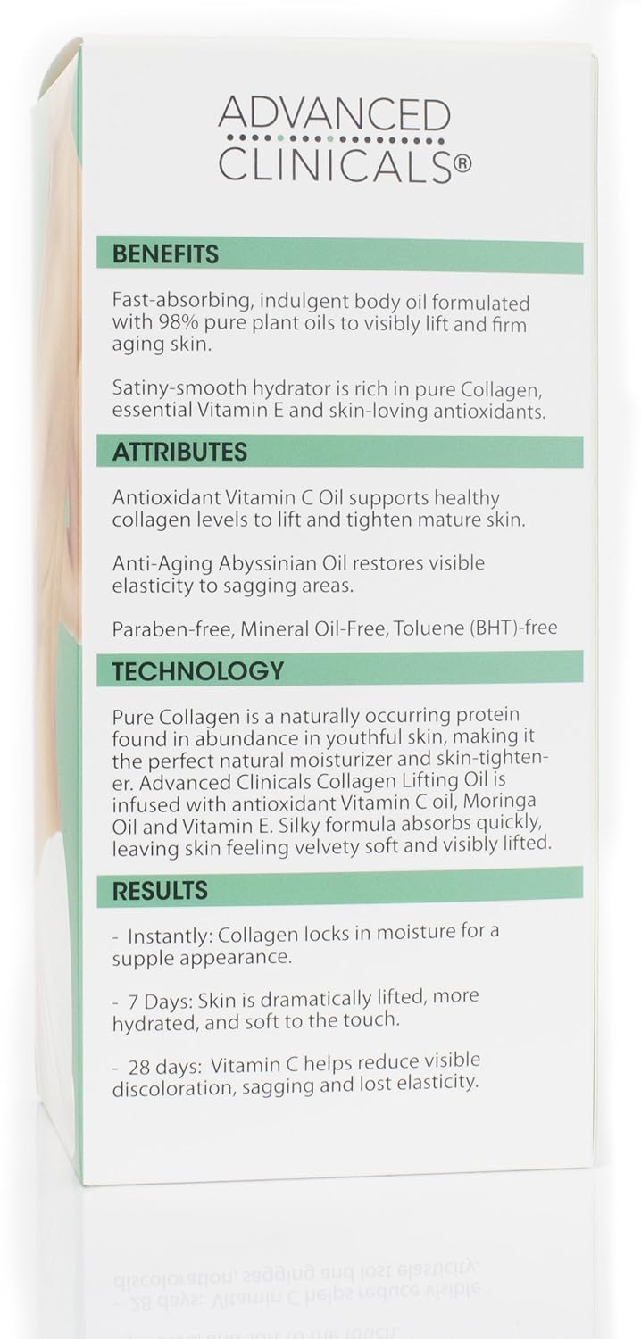 Advanced Clinicals Anti-Aging Collagen Cream and Collagen Body Oil Set. Large 16oz cream for face and body and 4oz body oil helps firm and tighten skin. : Beauty