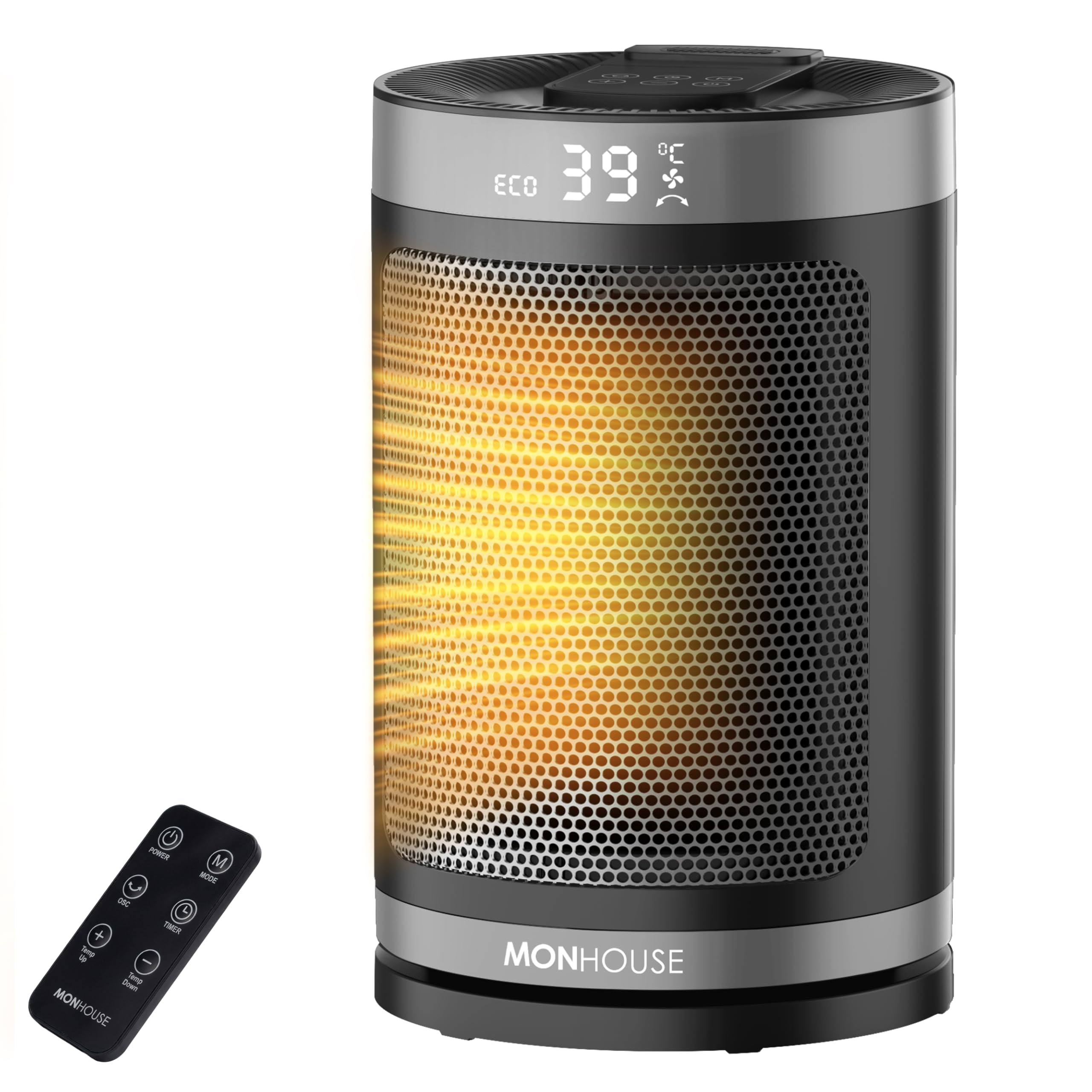 MONHOUSE Electric Heater - Energy Efficient PTC Ceramic, Silent Portable Heater with LED Display, Remote Control, Overheat Protection, Smart Thermostat, 1-12HR Timer - Ideal for Office, Home, Bedroom