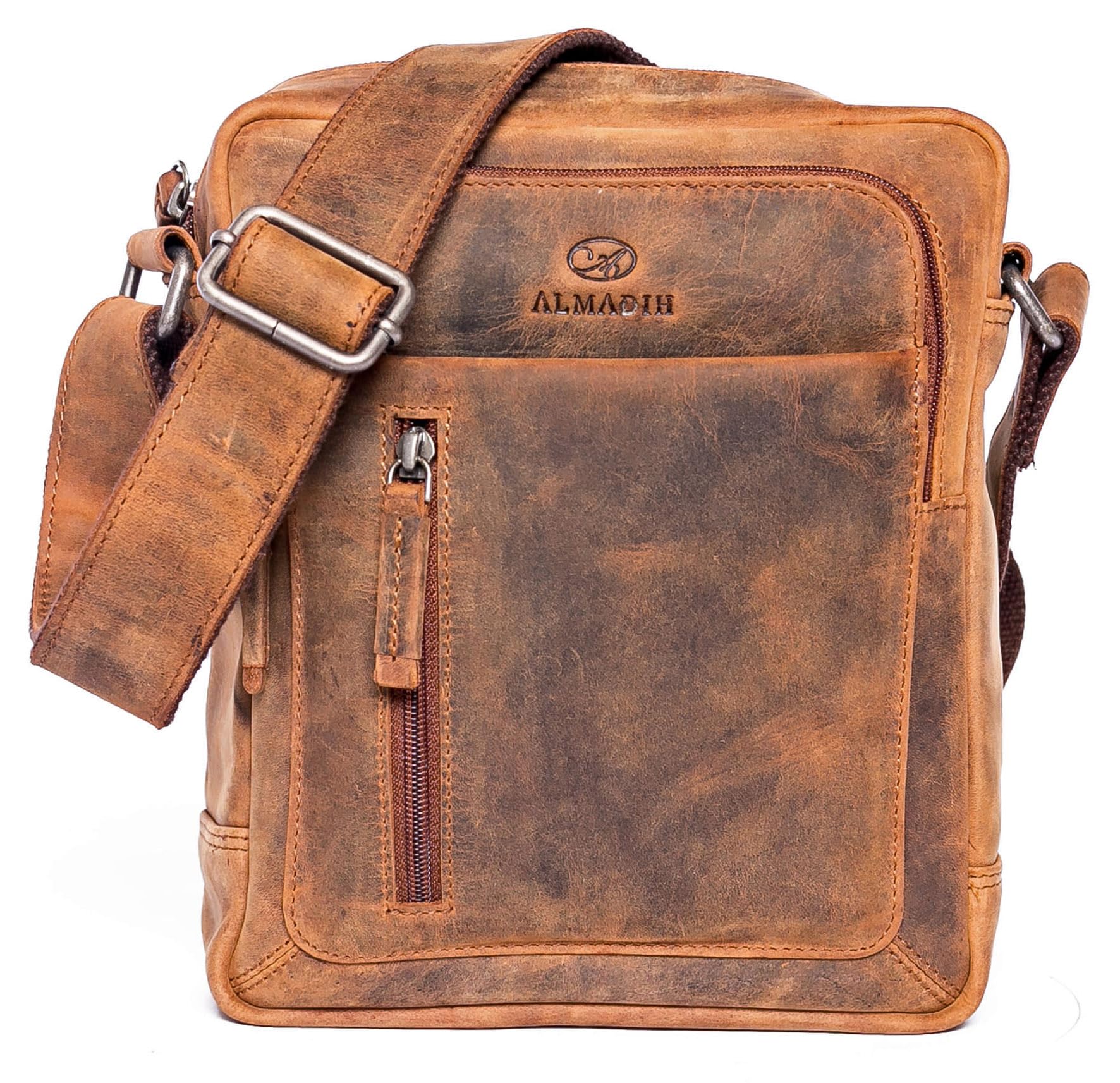 ALMADIH Finn Leather Shoulder Bag Premium Cowhide Leather - Compact Messenger Shoulder Bag Leisure Bag City Bag Tablet Leather Bag Small Men Women Unisex Bag Vintage, Finn Vintage
