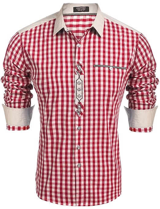 Burlady Trachten Hemd Karriert Slim fit Herren Freizeithemd Karohemd holzfäller Hemden männer Checked Shirt