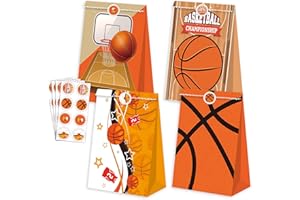 BQC 24 Pcs Basketball Gift Bags Basketball Snack Bags For Boys Girl Kids Basketball Party Bags Basketball Goodie Bags For Basketball Theme Birthday Party Supplies