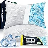 BETU Shredded Memory Foam Cooling Pillows Standard Size Set of 2, Pillows for Hot Sleepers, Adjustable Firm Soft Support Bed Pillows Perfect for Back Neck Pain and Side Sleeping, White