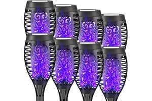 Liveasily 8 Pack Solar Torch Light with Flickering Flame, Waterproof Solar Halloween Lights Decorations, Solar Torches Halloween Decor for Garden, Yard, Porch(Purple)