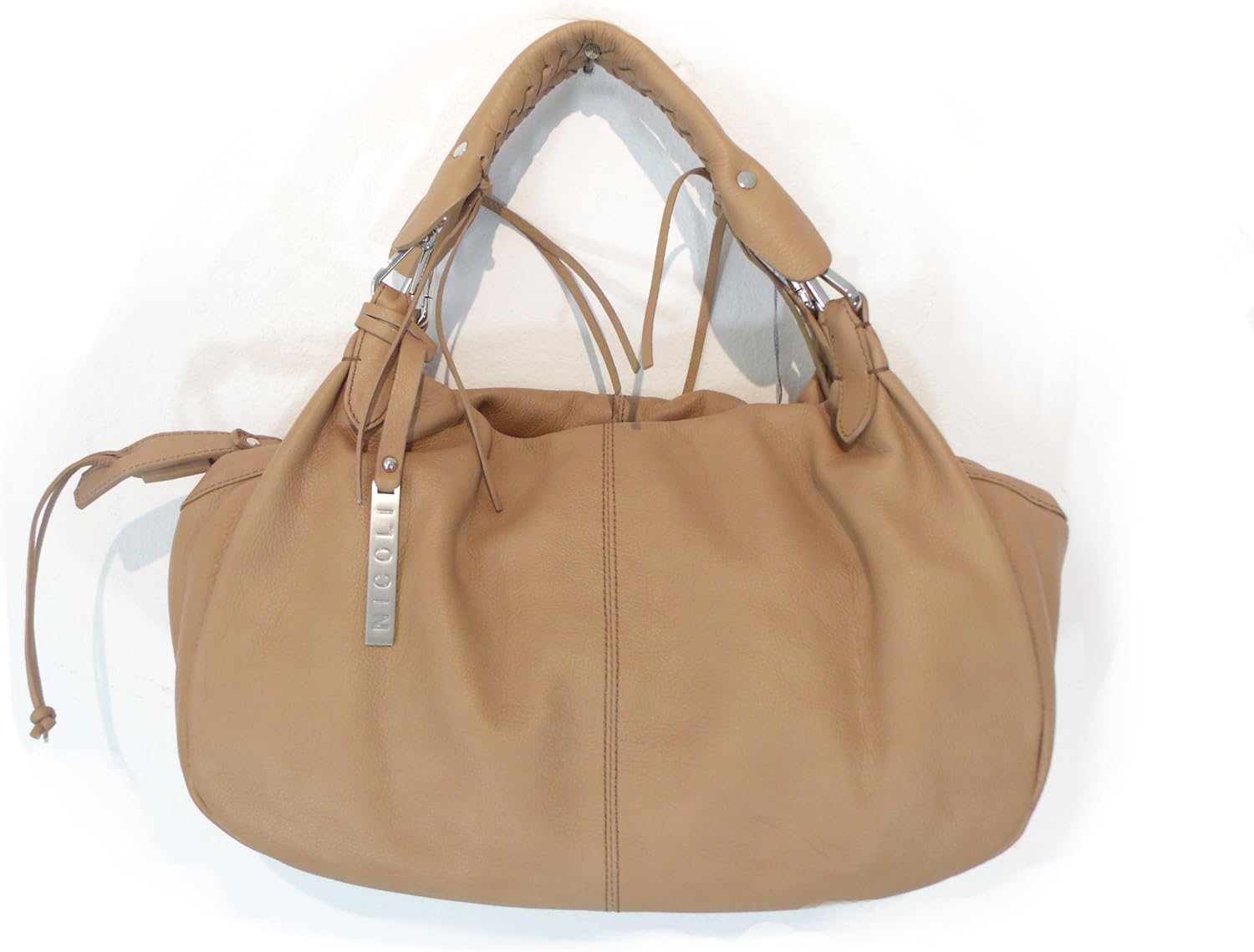 NICOLI Desert Tan Designer Italian Leather Handbag Purse Tote Bag