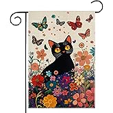 Spring Cat Garden Flag 12x18 Inch Double Sided Summer Butterfly Colorful Floral Flower Yard Outdoor Flag House Holiday Outside Decoration