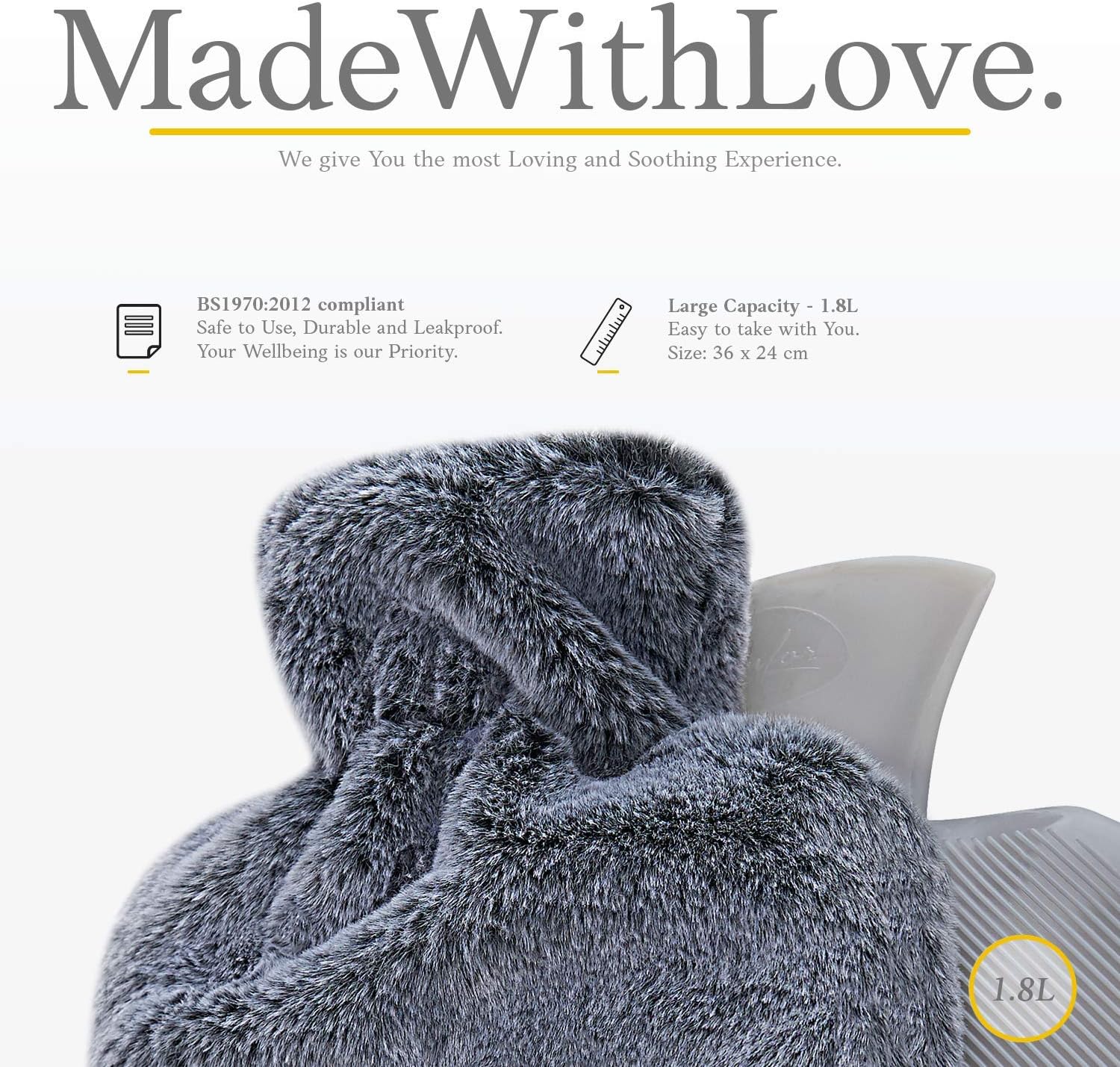 Hot Water Bottle with Soft Cover - 1.8L Large - Hot Water Bag for Pain Relief, Neck and Shoulders, Feet Warmer, Menstrual Cramps, Hot and Cold Therapy - Great Gift for Women and Girls (Dark Grey): Health & Personal Care