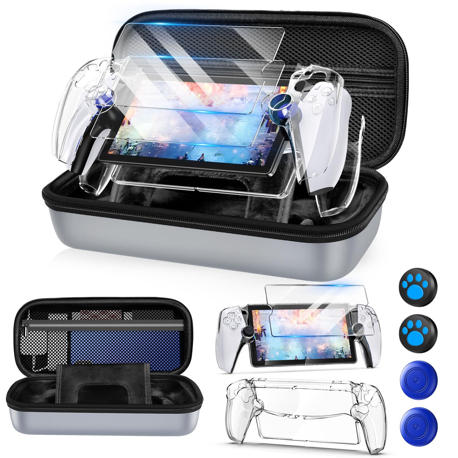Auarte 12 in 1 Accessories Set for Playstation Portal Remote Player, Hard Carrying Case for PS Portal with Clear Skin Case for PS5 Portal, 2 Screen Protector with 4 Thumb Grip Image