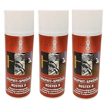Dreierpack GRAPHIT-SPRÜHÖL/Graphit Öl ROSTEX'B', Aerosol-Sprühdose 400 ml, Graphit-Rostlöser mit Molybdändisulfid, starke Kri
