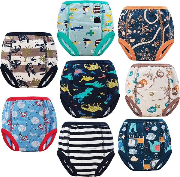 MooMoo Baby 8 Packs Potty Training Pants Cotton Absorbent Training Underwear for Toddler Boy and Girls 2T-9T