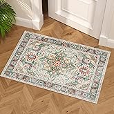 Vintage Rugs for Entryway, 2x4 Washable Low Pile Rug, Small Front Door Non-Slip Area Rug for Kitchen, Throw Rugs with Rubber Backing, Soft Boho Indoor Entrance Bedroom Entry Carpet mat (Cream/Green)
