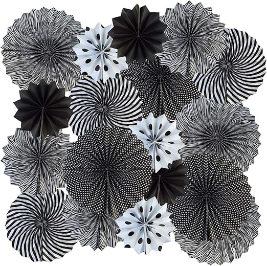 Amazon Com 18pcs Party Hanging Paper Fans Set Black White Round