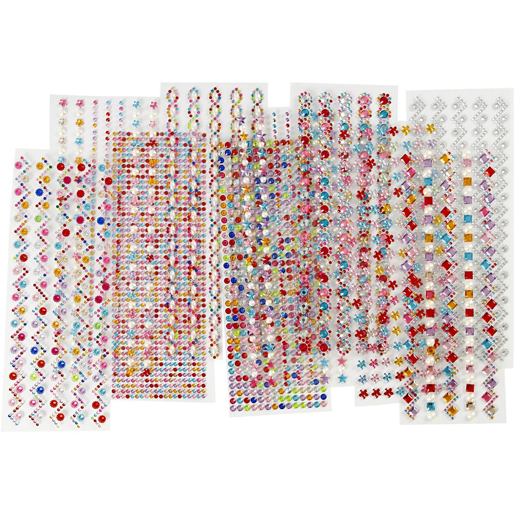 Rhinestones, D: 2-10 mm, sheet 27x9 cm, 12asstd. sheets