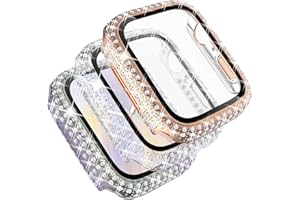 Fullife 3-Pack Compatible with Bling Apple Watch Series 6 40mm Cases Crystal Diamond Bumper Cover with Screen Protector for iWatch SE2/SE Series 6 5 4 Men Women, (40mm, Rosegold/Rainbow/Clear)