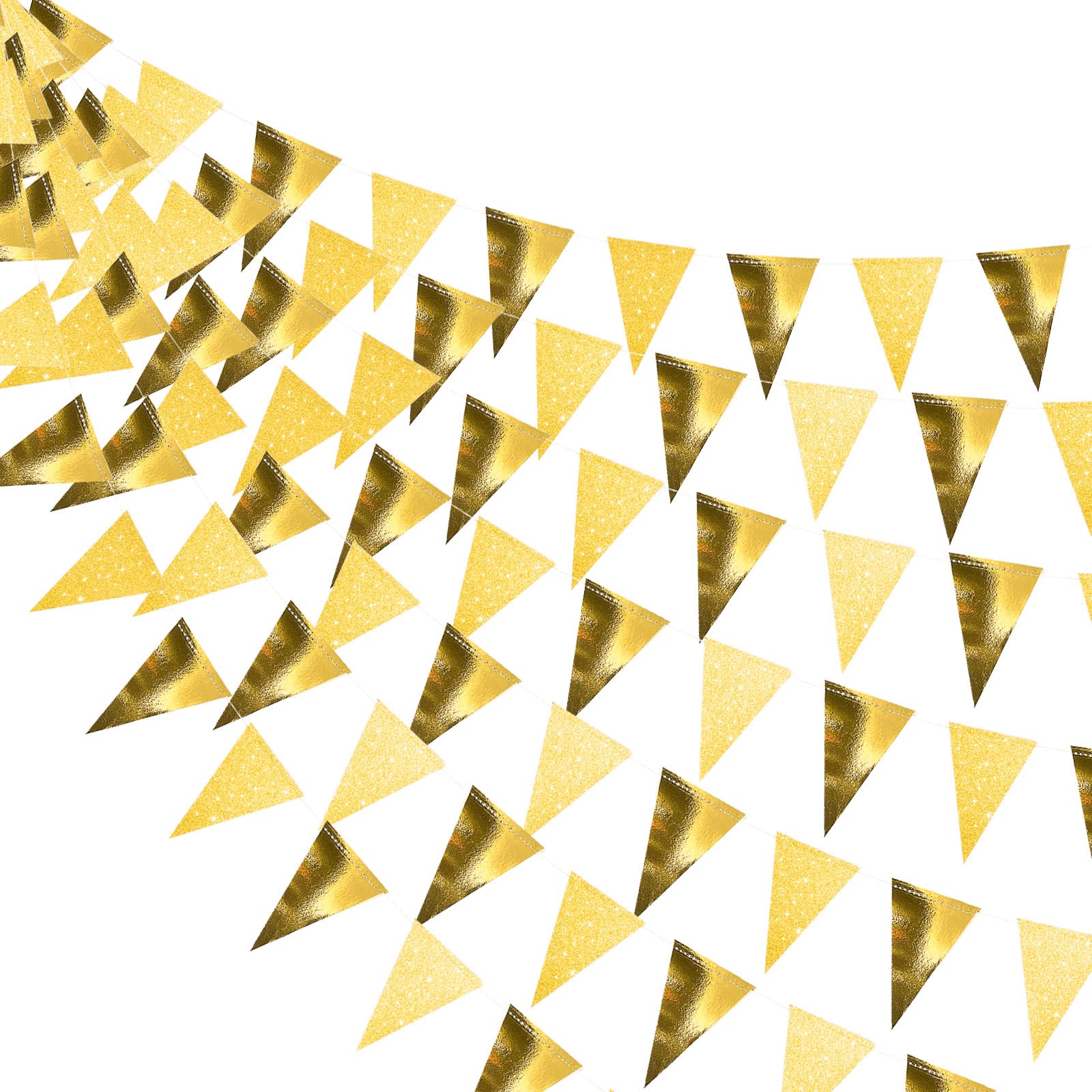 78 Pcs Triangle Banner Flag Bunting Pennant Banner Glitter String Garland Paper 34 Ft for Graduation Wedding Baby Shower Birthday Party Decorations (Gold)