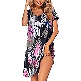 Ekouaer Women's Nightgown Short Sleeve Sleepwear Comfy Sleepshirts Pleated Scoopneck Nightshirt S-XXXL