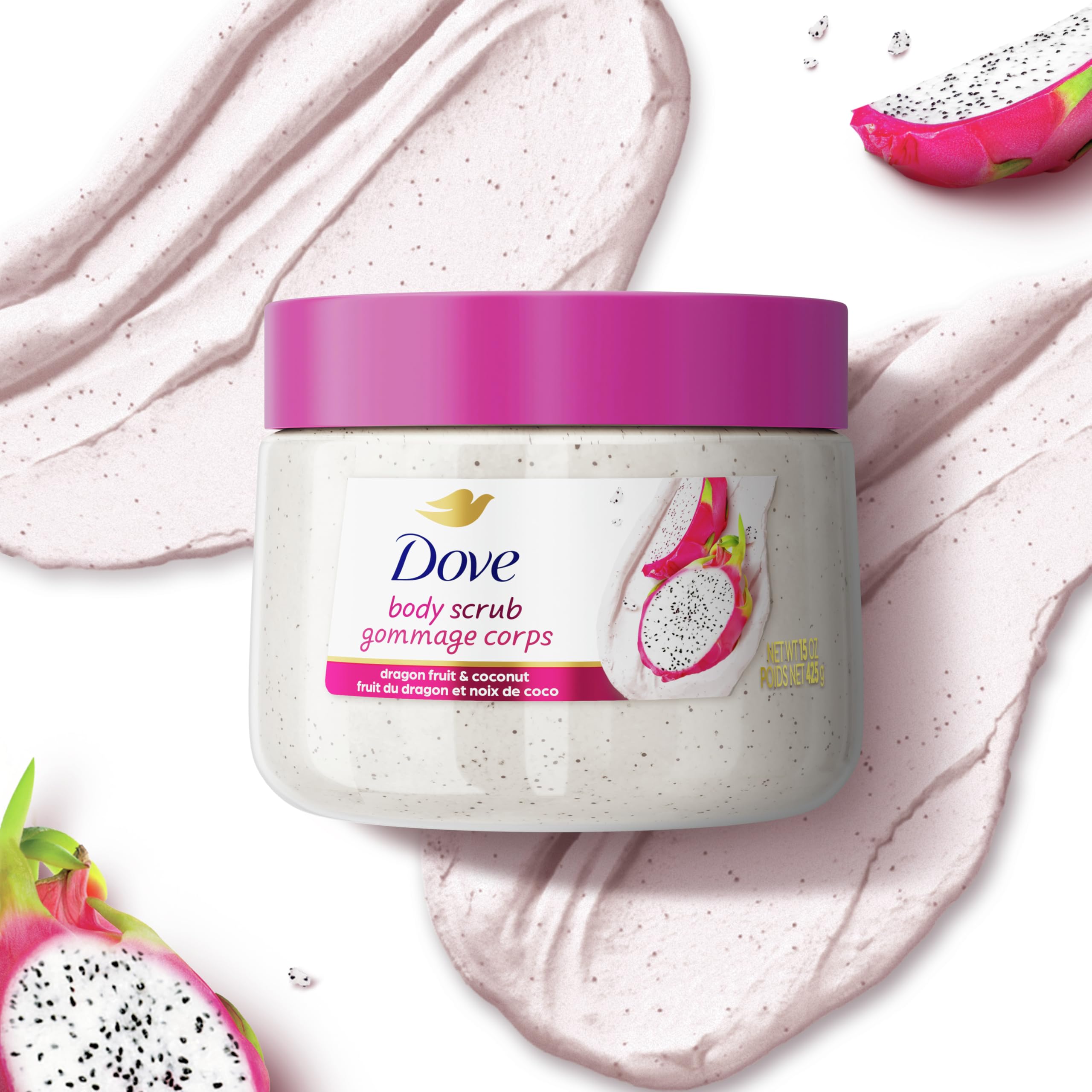 Dove Body Scrub Dragon Fruit & Coconut Cream Body Scrub Exfoliates and Deeply Nourishes for Smooth, Radiant Skin 15 oz