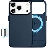 SHIELDON Genuine Leather Case for iPhone 17 Pro 6.3" 2025, [Camera Button Updated], Compatible with Magsafe, Magnetic Wireless Charging, Slim Fit, Shockproof, Metal Button, Camera Bezel - Navy Blue
