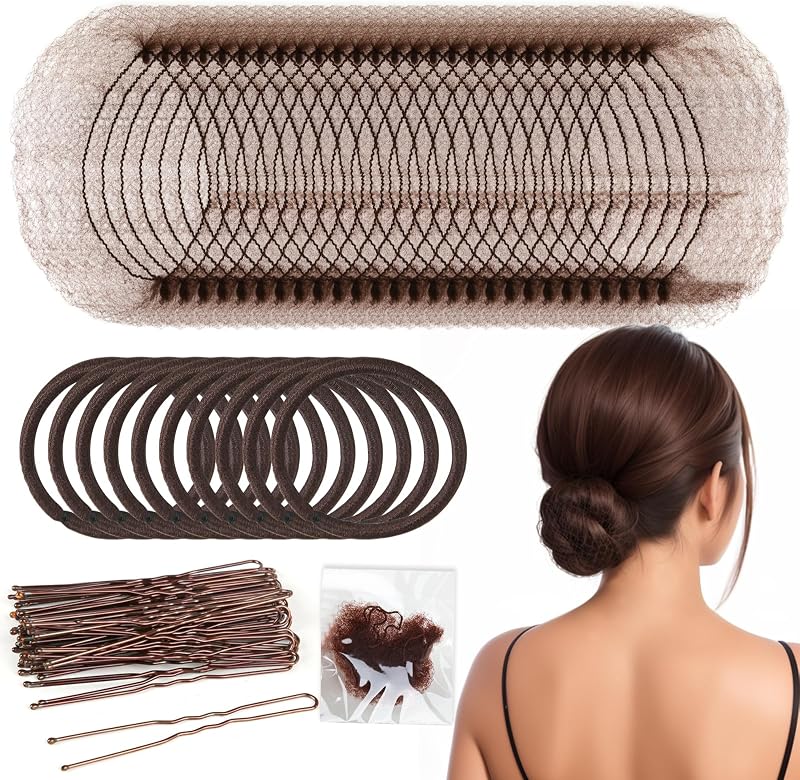 Teenitor Brown Invisible Hair Bun Net Set with Pins & Bands - Ballet Dancers