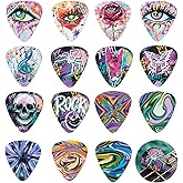 Cobahom 45pcs Guitar Picks Premium Celluloid Guitar Pick with Velvet Bag | Stylish Design Comfortable Grip Thin Medium Heavy Thickness for Acoustic, Electric Guitar, Bass, 0.46mm,0.71mm,1mm (Graffiti)
