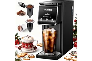 KIDISLE Single Serve Coffee Maker – Hot & Iced, K Cup & Ground Compatible, Reusable Pod Filter, 6–16oz Brew Sizes, 40oz Water Tank, Easy-to-Use, Black