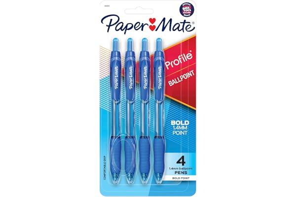 Paper Mate Profile Retractable Ballpoint Pens, Bold Point (1.4 mm), Blue, 4 Count