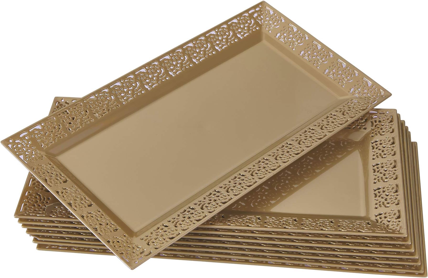 DISPOSABLE LACE TRAYS | for Upscale Wedding and Dining | 6 pc | Gold | 35.5 x 19 cm
