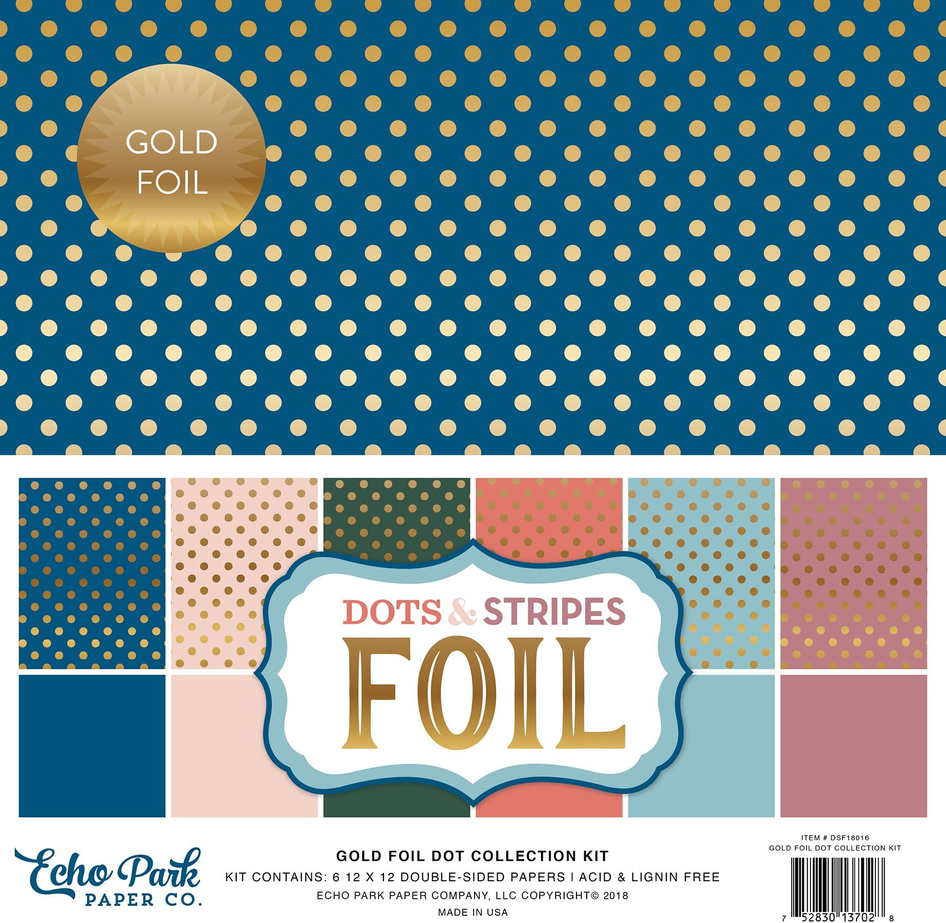 Echo Park Paper Company Gold Foil Dot Collection Kit 12-x-12-Inch