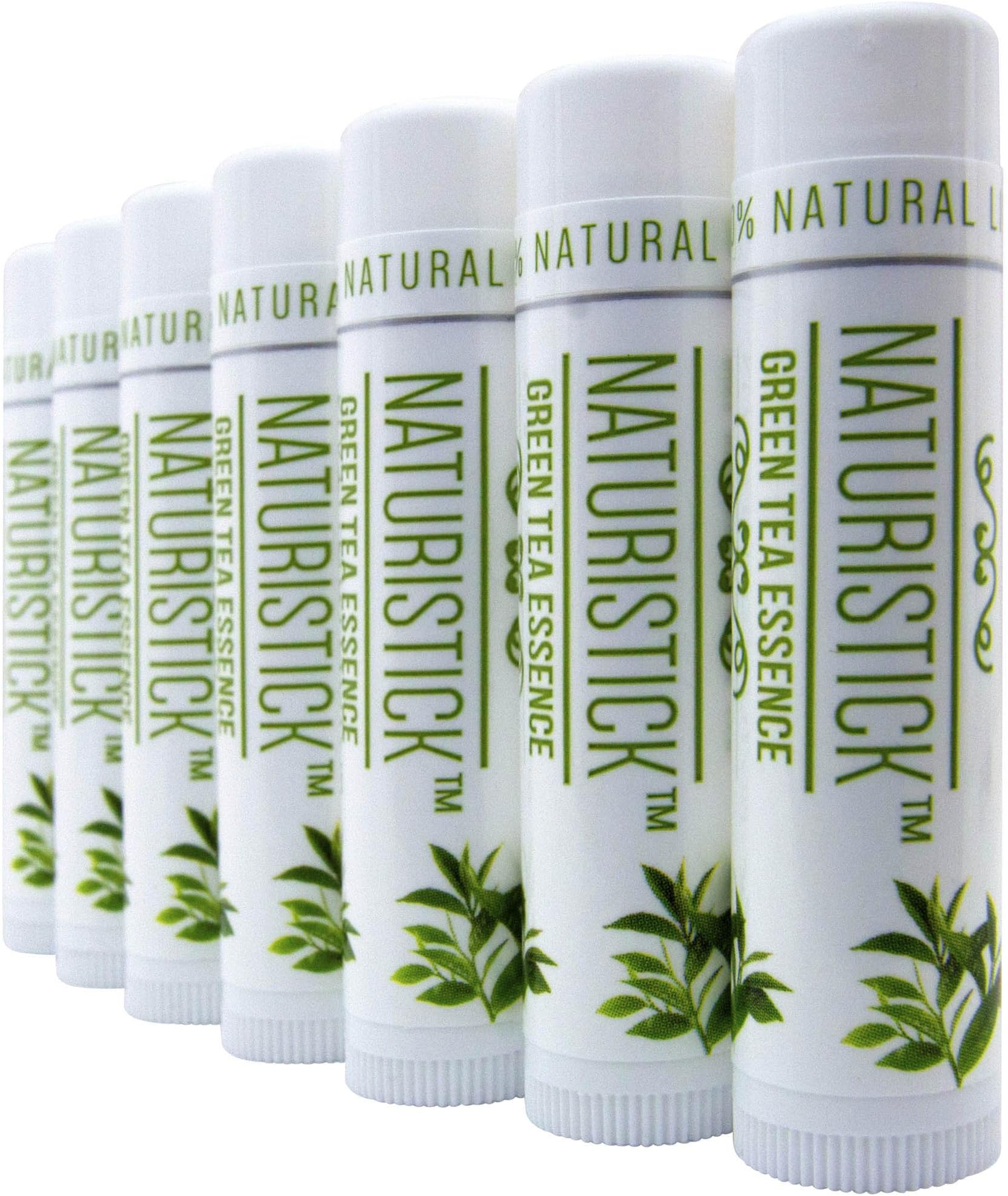 7-Pack Green Tea Lip Balm Gift Set by Naturistick. 100% Natural Ingredients. Best Beeswax Chapstick for Dry, Chapped Lips. Made in USA
