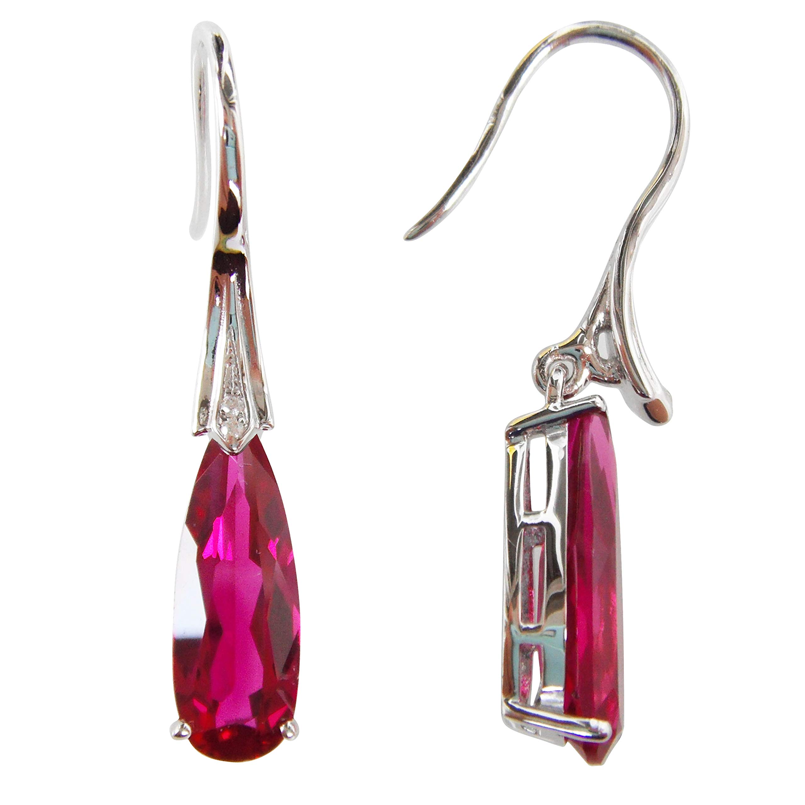 Navachi 925 Sterling Silver 18k White Gold Plated 5.5ct Pear Ruby Az9139e Dangle Drop Earrings